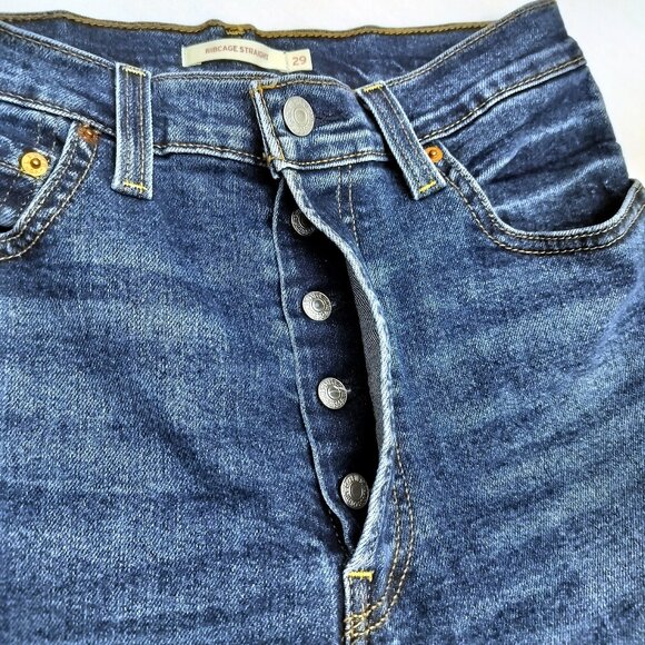 LEVI’S Button-Fly Ribcage Straight Ankle Jeans High Rise Classic Blue Denim 29 - Picture 6 of 16